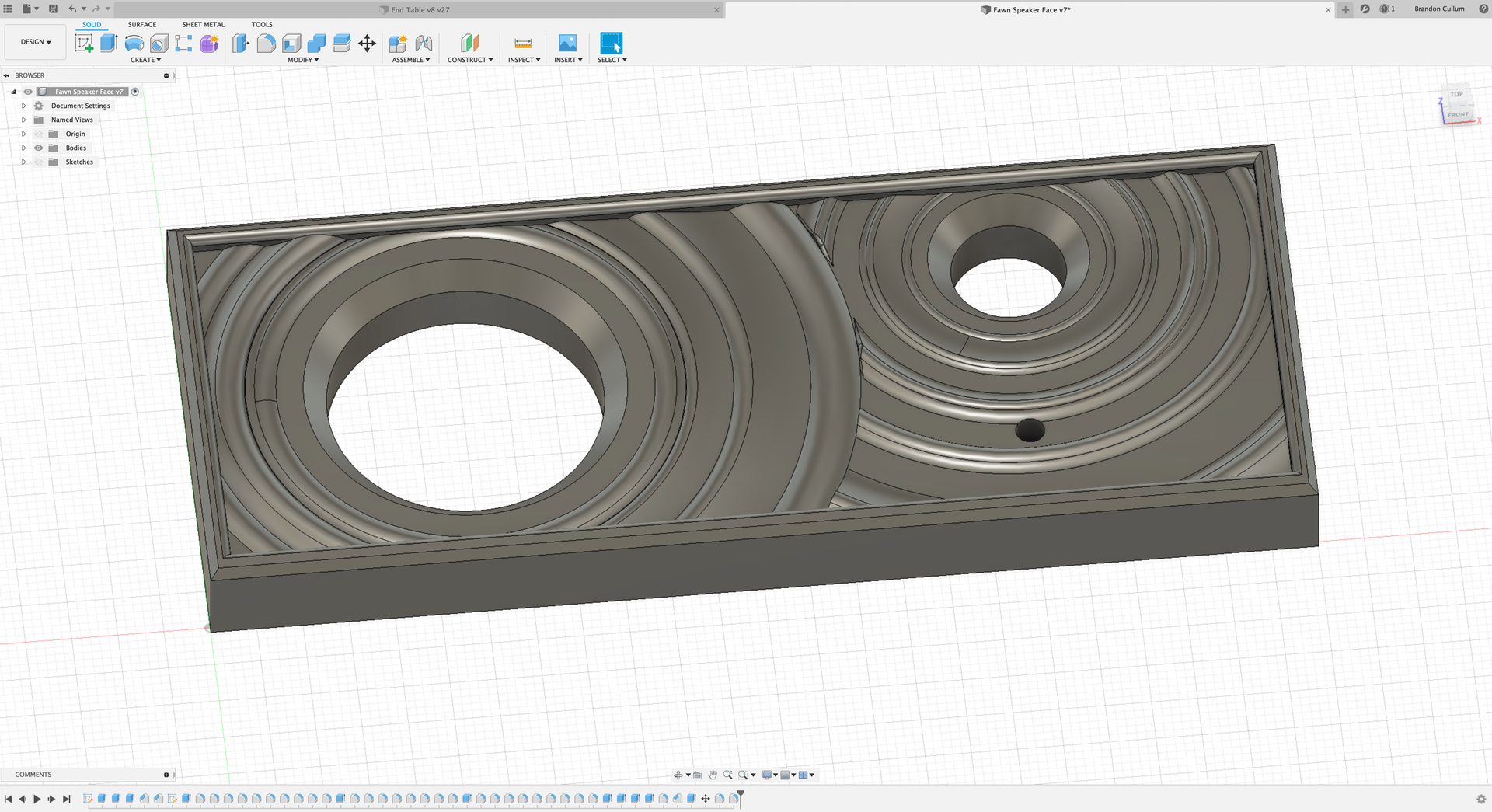 Design the walnut speaker face in Fusion 360