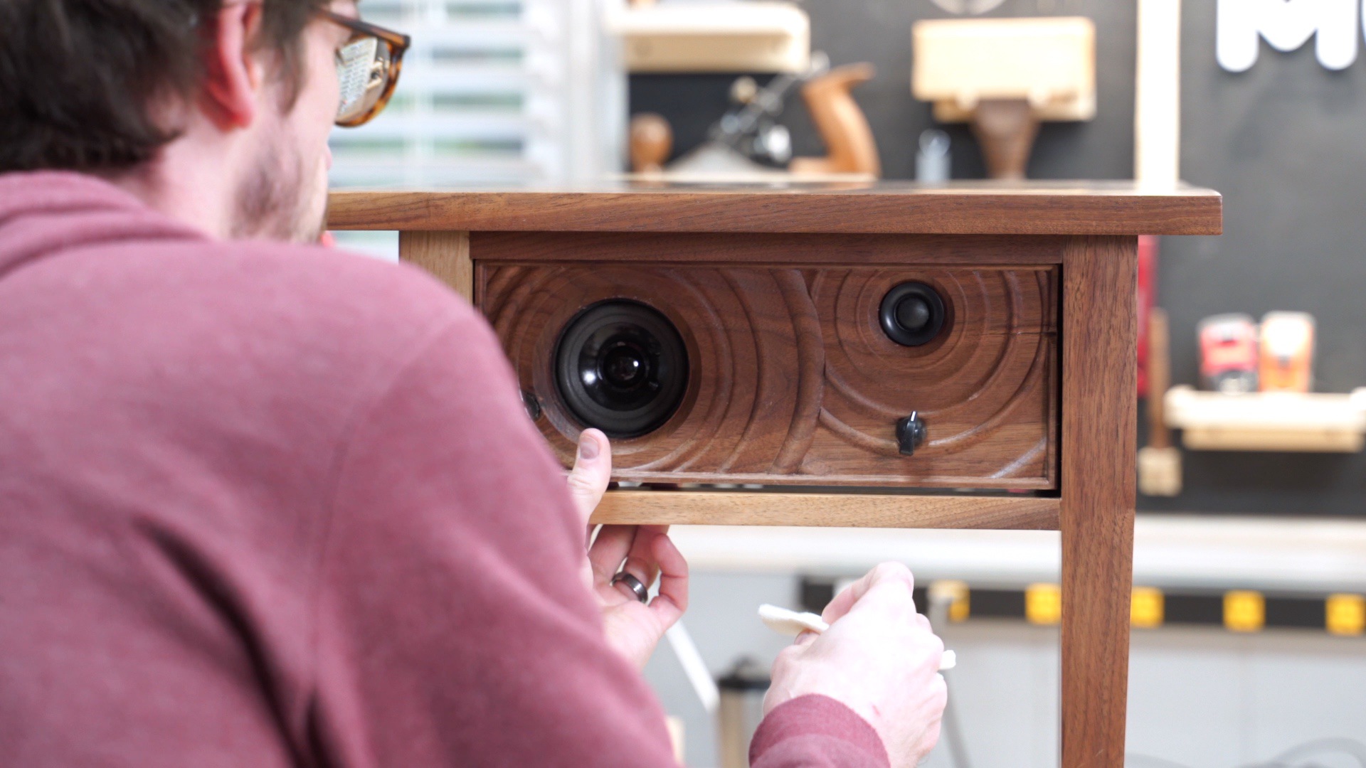 Adjust the reveal in the end table around the Bluetooth Speaker