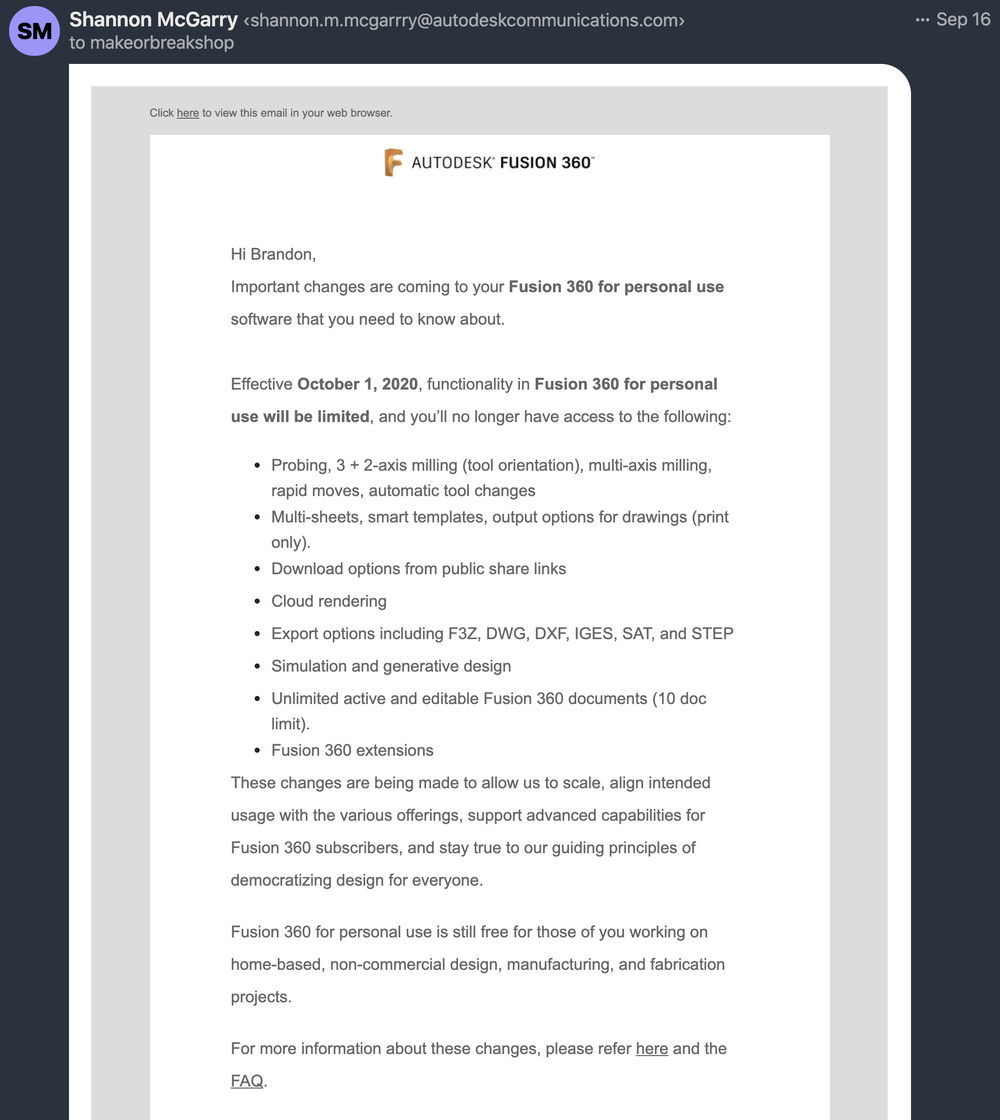 Update changes in Fusion 360