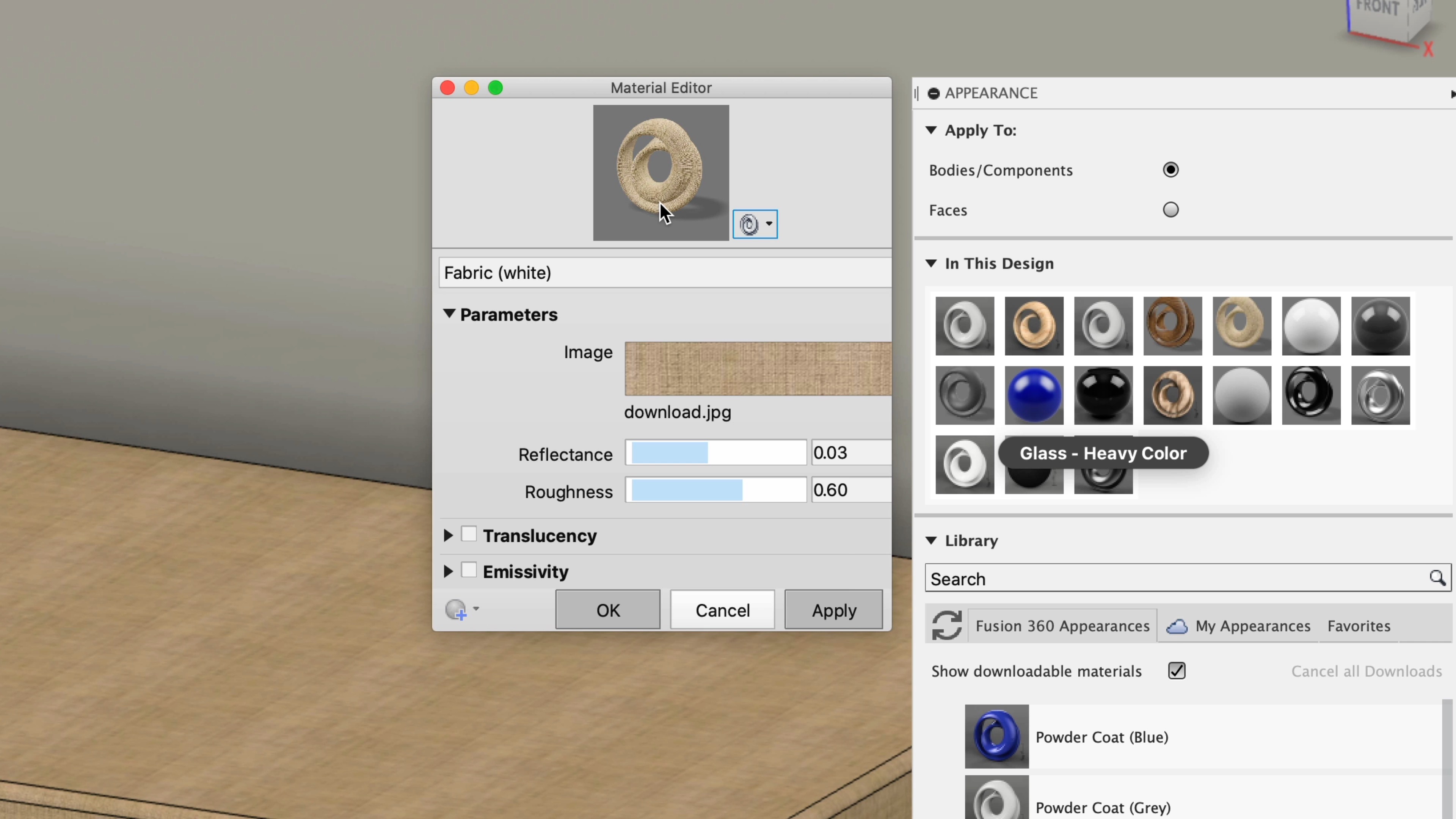Material editor in Fusion 360