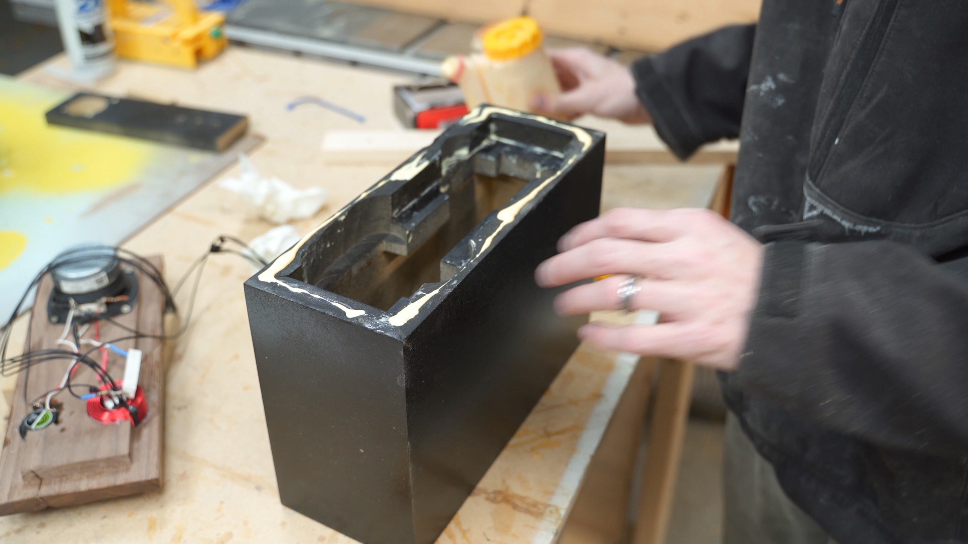 Glue the front face to the Bluetooth speaker box