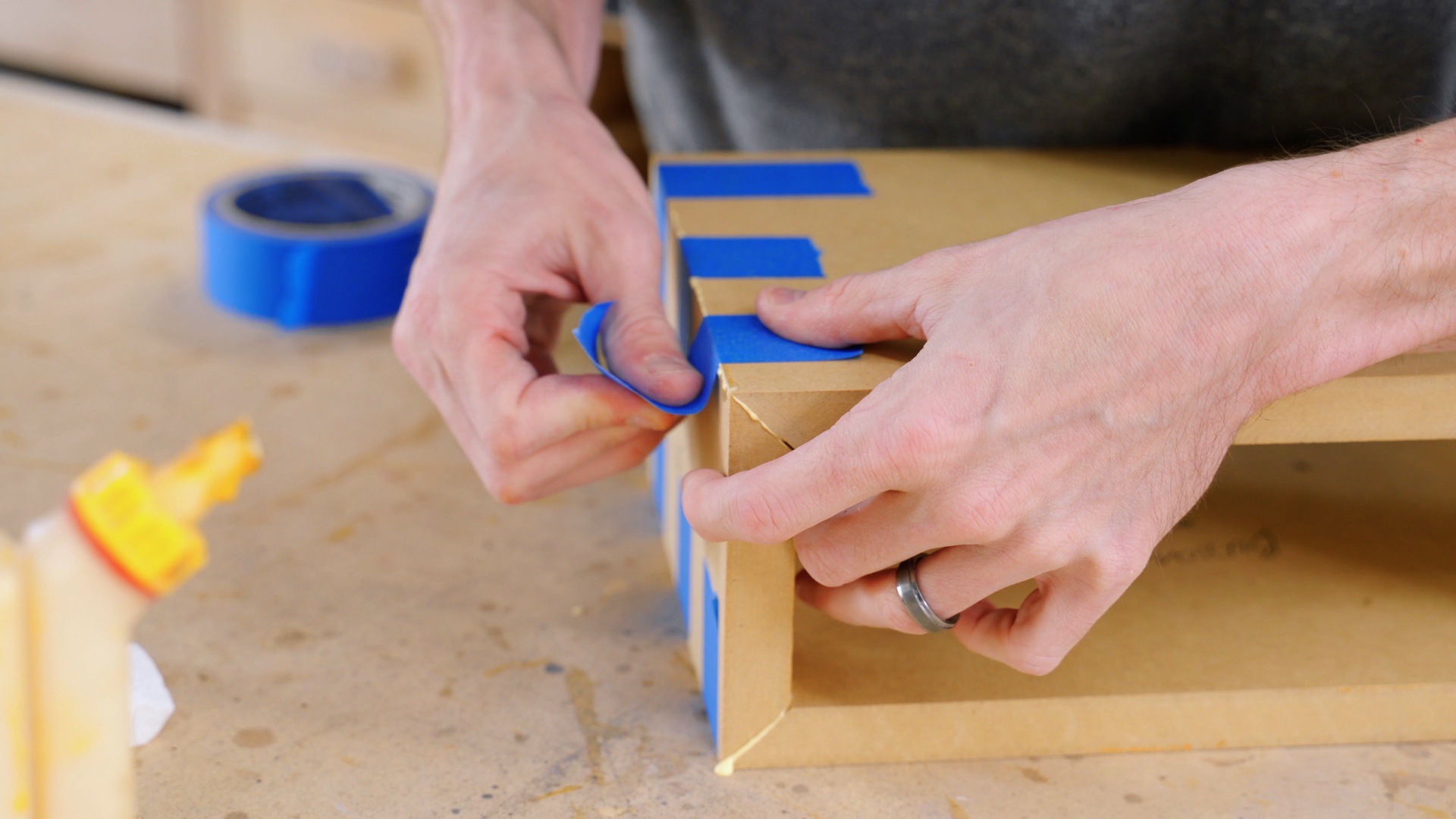 Use blue tape to assemble the Bluetooth speaker box together