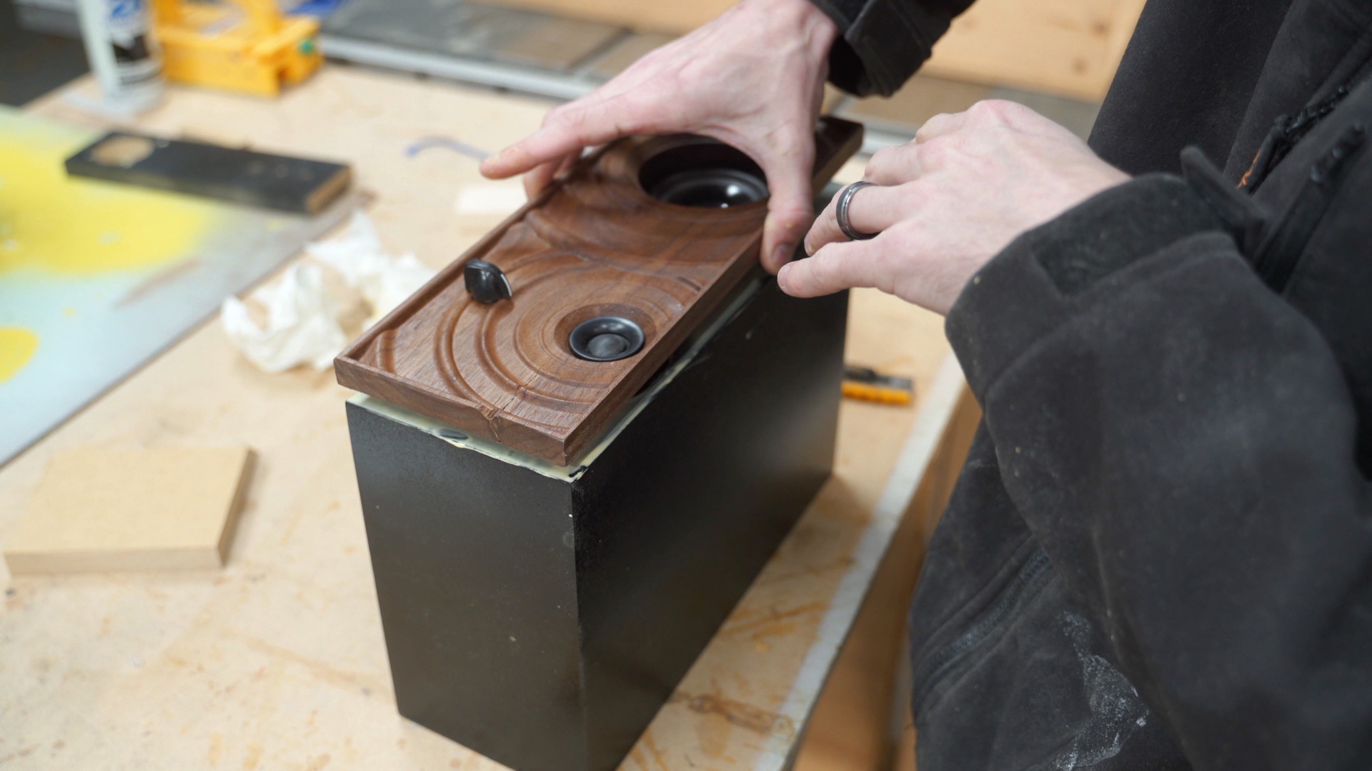 Glue the front face to the Bluetooth speaker box